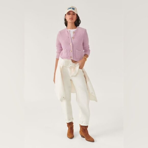 NEW Ba&sh Bash Gaspard Tweed Cardigan Jacket In Purple Lilac | size 1 / S - Picture 2 of 12